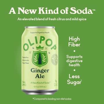 OLIPOP Prebiotic Soda Pop, Ginger Ale for Digestive Health, Low Sugar, Vegan Friendly