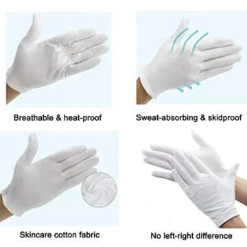 12 Pairs White Cotton Gloves for Eczema and Dry Hands - Moisturizing and Breathable