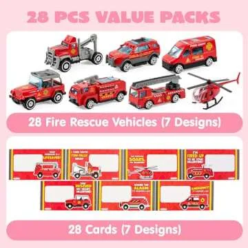 JOYIN Fire Rescue Vehicles Valentines Gift Set for Kids