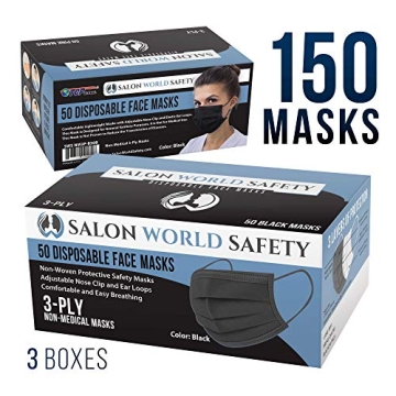 TCP Global Black Face Masks - 150 Disposable 3-Ply Protection