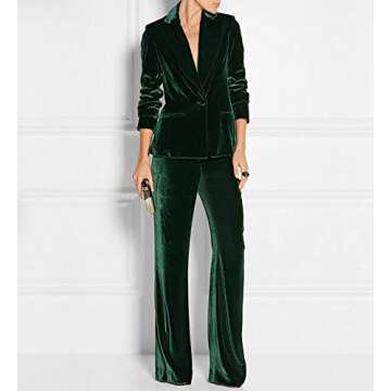 AK Beauty Green Womens Suits Slim Fit Velvet Business Suit Office Work Suits (S, Green)