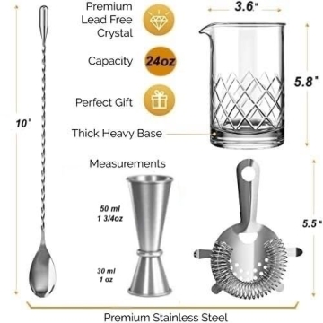 MOFADO Crystal Cocktail Mixing Glass Set - Elegant Gift Set!