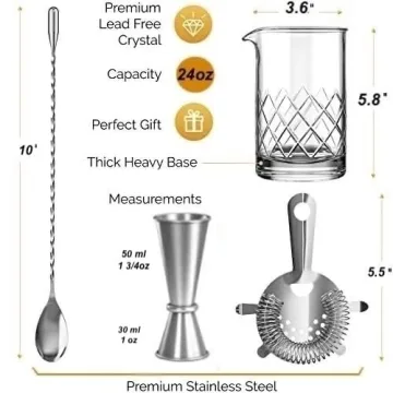 MOFADO Crystal Cocktail Mixing Glass Set - Elegant Gift Set!