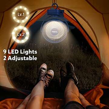 Clip on Fan 65 Hours Portable Desk Fan Rechargeable with LED Lights & Hooks 12000 Capacity Battery Operated Fan with Clips Small Desk Fan Mini Fans for Tents Travel Outdoor Camping Golf Cart Stroller