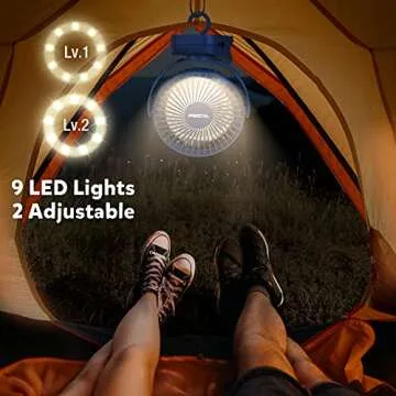Clip on Fan 65 Hours Portable Desk Fan Rechargeable with LED Lights & Hooks 12000 Capacity Battery Operated Fan with Clips Small Desk Fan Mini Fans for Tents Travel Outdoor Camping Golf Cart Stroller