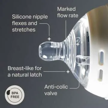 Tommee Tippee Natural Start Baby Bottle Nipples, Slow Flow, 0+ Months, Breast-Like for a Natural Latch, Anti-colic Valve, Soft Silicone, Pack of 2