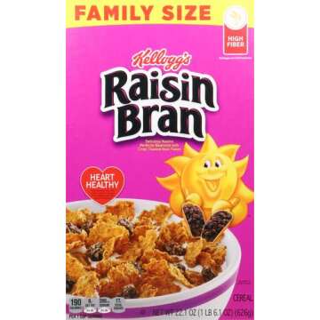 Kellogg's Raisin Bran Breakfast Cereal, Fiber Cereal, Family Breakfast, Family Size, Original, 22.1o...