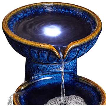 3 Bowl Modern Outdoor Floor Water Fountain 26 3/4" High with LED Light Cascading Bowl Column for Garden Patio Backyard Deck Home Lawn Porch House Relaxation Exterior Balcony - John Timberland
