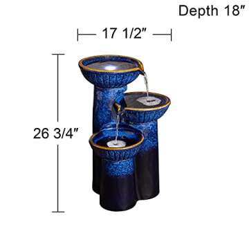3 Bowl Modern Outdoor Floor Water Fountain 26 3/4" High with LED Light Cascading Bowl Column for Garden Patio Backyard Deck Home Lawn Porch House Relaxation Exterior Balcony - John Timberland
