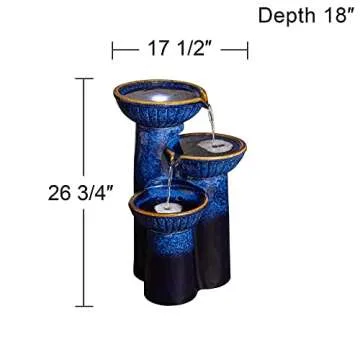 3 Bowl Modern Outdoor Floor Water Fountain 26 3/4" High with LED Light Cascading Bowl Column for Garden Patio Backyard Deck Home Lawn Porch House Relaxation Exterior Balcony - John Timberland