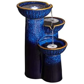 3 Bowl Modern Outdoor Floor Water Fountain 26 3/4" High with LED Light Cascading Bowl Column for Garden Patio Backyard Deck Home Lawn Porch House Relaxation Exterior Balcony - John Timberland