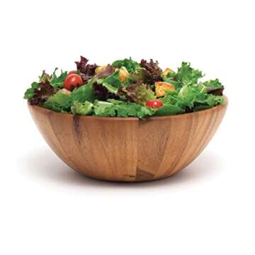 Lipper International Acacia Round Flair Serving Bowl for Fruits or Salads, Large, 12" Diameter x 4.5" Height, Single Bowl