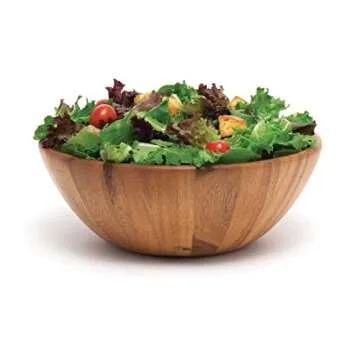 Lipper International Acacia Round Flair Serving Bowl for Fruits or Salads, Large, 12" Diameter x 4.5" Height, Single Bowl