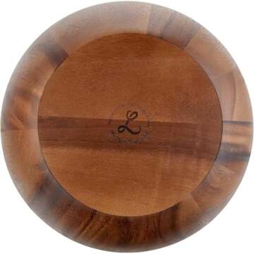 Lipper International Acacia Round Flair Serving Bowl for Fruits or Salads, Large, 12" Diameter x 4.5" Height, Single Bowl