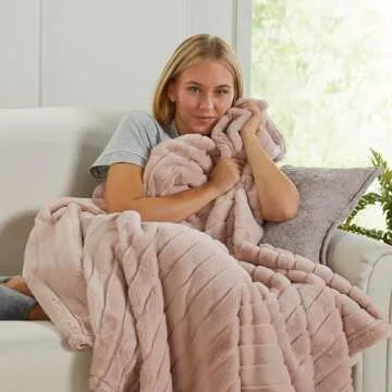 Pink Micro Plush Throw Blanket | Thick Faux Fur Blanket | Pink Throw Blanket | Warm Fuzzy Blanket fo...