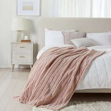 Pink Micro Plush Throw Blanket | Thick Faux Fur Blanket | Pink Throw Blanket | Warm Fuzzy Blanket for Winter | Perfect Throw Blanket for Couch Year Round | Fluffy Blanket | Beech Collection