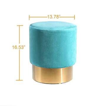 Elegant Small Round Velvet Ottoman with Golden Base