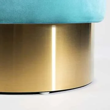 Elegant Small Round Velvet Ottoman with Golden Base