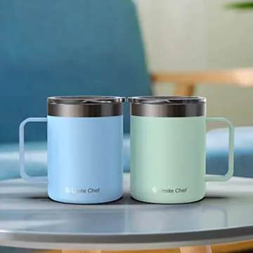 Umite Chef Stainless Steel Insulated Coffee Mug Tumbler with Handle, 12 oz Double Wall Vacuum Tumbler Cup with Lid Insulated Camping Tea Flask for Hot & Cold Drinks