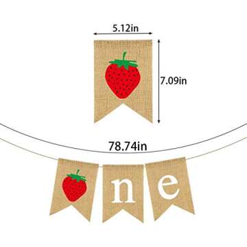 Burlap Strawberry One Banner Rustic Jute Baby Girl 1st Birthday Party Highchair Bunting Garland Deco...