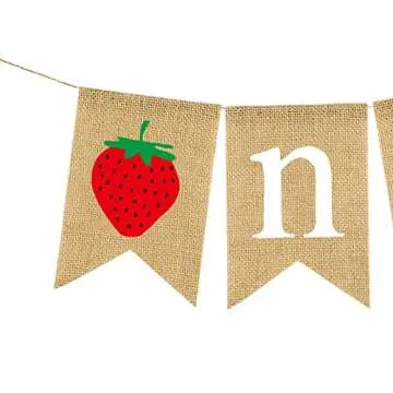 Burlap Strawberry One Banner Rustic Jute Baby Girl 1st Birthday Party Highchair Bunting Garland Decoration
