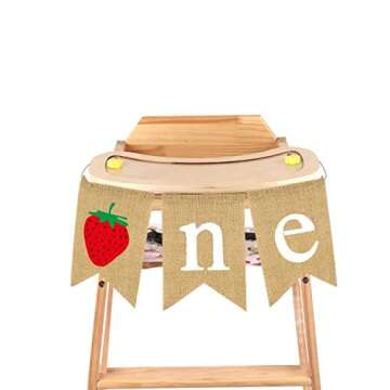 Burlap Strawberry One Banner Rustic Jute Baby Girl 1st Birthday Party Highchair Bunting Garland Decoration