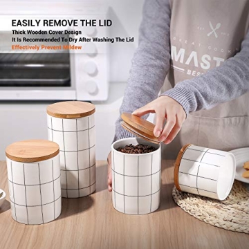 Kitchen Canisters Sets for Kitchen Counter, BEYONDA 4 PCS Flour and Sugar Containers, Ceramic Jars with Airtight Bamboo Lid, Heat & Cold Resistant Portable For Coffee, Sugar, Tea Storage Containers