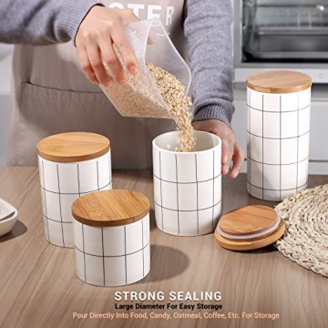 Kitchen Canisters Sets for Kitchen Counter, BEYONDA 4 PCS Flour and Sugar Containers, Ceramic Jars with Airtight Bamboo Lid, Heat & Cold Resistant Portable For Coffee, Sugar, Tea Storage Containers