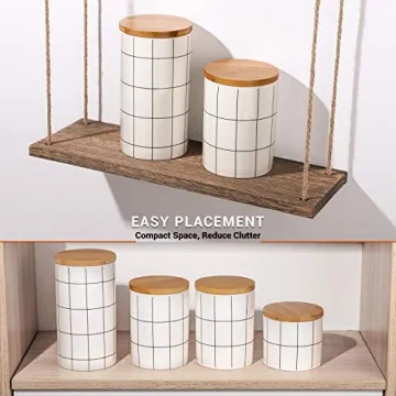 Kitchen Canisters Sets for Kitchen Counter, BEYONDA 4 PCS Flour and Sugar Containers, Ceramic Jars with Airtight Bamboo Lid, Heat & Cold Resistant Portable For Coffee, Sugar, Tea Storage Containers