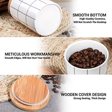 Kitchen Canisters Sets for Kitchen Counter, BEYONDA 4 PCS Flour and Sugar Containers, Ceramic Jars with Airtight Bamboo Lid, Heat & Cold Resistant Portable For Coffee, Sugar, Tea Storage Containers