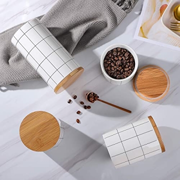 Kitchen Canisters Sets for Kitchen Counter, BEYONDA 4 PCS Flour and Sugar Containers, Ceramic Jars with Airtight Bamboo Lid, Heat & Cold Resistant Portable For Coffee, Sugar, Tea Storage Containers