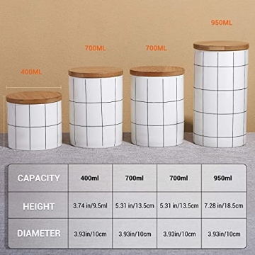 Kitchen Canisters Sets for Kitchen Counter, BEYONDA 4 PCS Flour and Sugar Containers, Ceramic Jars with Airtight Bamboo Lid, Heat & Cold Resistant Portable For Coffee, Sugar, Tea Storage Containers