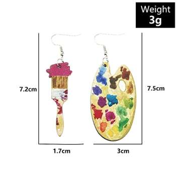 Bohemian Vintage Big Wooden Artist Double-sided Printing Paint Brush Dangle Drop Earrings Paint Pale...