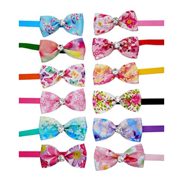JpGdn 12pcs Handmade Pet Bowties - Dog and Cat Fashion Accessories