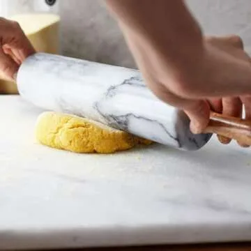 Sur La Table Marble Rolling Pin with Handles, White