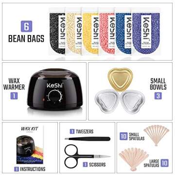 KeShi Waxing Kit,Wax Warmer for Painless Hair Removal, Home Wax Kit with 5 Bags Hard Wax Beans for Full Body, Legs, Face, Eyebrows, Bikini Wax Women Men