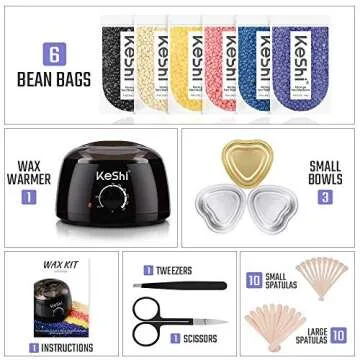 KeShi Waxing Kit,Wax Warmer for Painless Hair Removal, Home Wax Kit with 5 Bags Hard Wax Beans for Full Body, Legs, Face, Eyebrows, Bikini Wax Women Men
