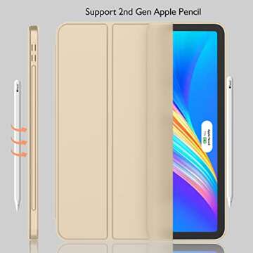 iMieet New iPad Pro 11 Inch Case 2022(4th Gen)/ 2021(3rd Gen) with Pencil Holder [Support iPad 2nd Pencil Charging/Pair],Trifold Stand Smart Case with Soft TPU Back,Auto Wake/Sleep(Champagne Gold)