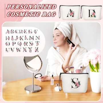TOPEAST Initial Personalized Floral Makeup Bag - Monogrammed Birthday Gifts for Women, Birthday Gift...
