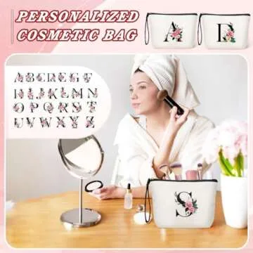 TOPEAST Initial Personalized Floral Makeup Bag - Monogrammed Birthday Gifts for Women, Birthday Gift...