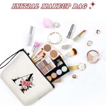 TOPEAST Initial Personalized Floral Makeup Bag - Monogrammed Birthday Gifts for Women, Birthday Gift Ideas for Best Friend, Bride Bridesmaid, Her, Grandma, Small Travel Cosmetic Bag (Letter E)