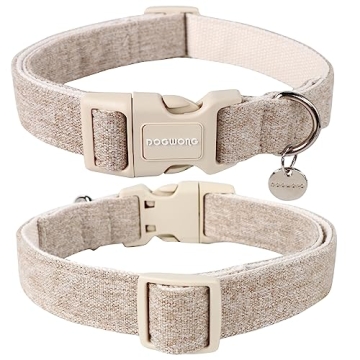DOGWONG Cotton Hemp Dog Collar Adjustable Natural Fabric Durable Soft for Pet