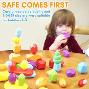 42PCS Wooden Sorting Stacking Rocks Preschool Learning Aids Montessori Toys for Toddlers 1-3 Building Blocks Balancing Stones Sensory Toys for 1 2 3 4 5 6 Year Old Boys and Girls Gift for Kids