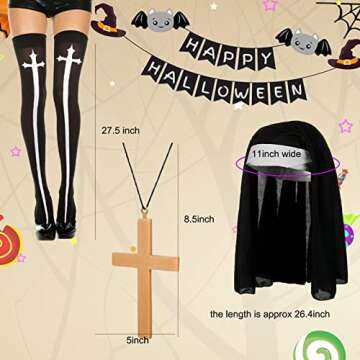 Halloween Nun Costume Accessories for Women, Catholic Nun Costume Hat Gold Cross Pendant Necklace Kn...