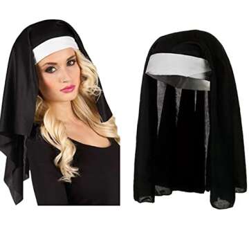 Halloween Nun Costume Accessories for Women, Catholic Nun Costume Hat Gold Cross Pendant Necklace Knee Thigh High Stockings for Halloween Cosplay Party