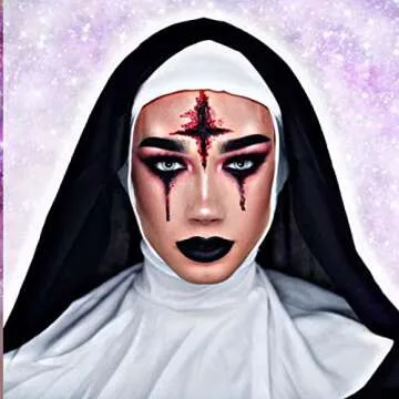 Halloween Nun Costume Accessories for Women, Catholic Nun Costume Hat Gold Cross Pendant Necklace Knee Thigh High Stockings for Halloween Cosplay Party