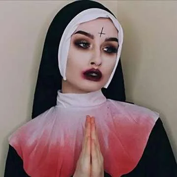 Halloween Nun Costume Accessories for Women, Catholic Nun Costume Hat Gold Cross Pendant Necklace Knee Thigh High Stockings for Halloween Cosplay Party