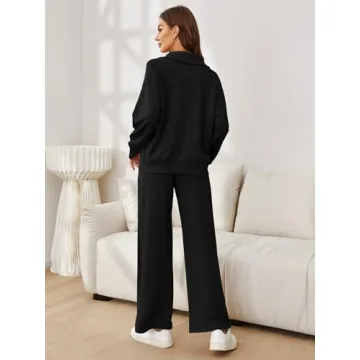 Glamaker Women 2 Piece Outfits 2025 Fall Sweatsuit Hoodie Set Oversized Half Zip Sweatshirt Sweatpant Lounge Set Tracksuit Black M