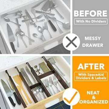 SpaceAid Bamboo Drawer Dividers with Inserts and Labels, Kitchen Adjustable Drawer Organizers, Expan...