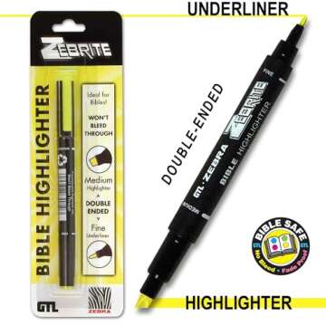 G.T. Luscombe Company, Inc. Zebrite Double Ended Bible Highlighter Set | No Bleed Pigmented Ink | No...